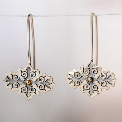 Pendientes colgantes de plata de ley - Pendientes colgantes florales de plata de ley de inspiración barroca