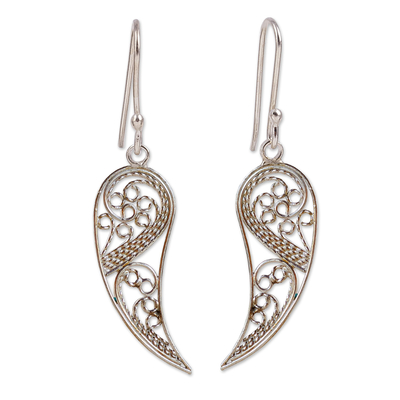 Sterling silver filigree dangle earrings, 'Fairy Elegance' - Polished Paisley Sterling Silver Filigree Dangle Earrings
