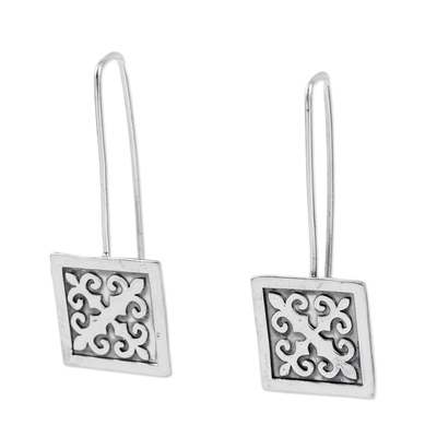 Sterling silver drop earrings, 'Palatial Fragments' - Polished Traditional Square Sterling Silver Drop Earrings