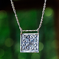 Sterling silver pendant necklace, 'Palatial Fragments' - Polished Traditional Square Sterling Silver Pendant Necklace