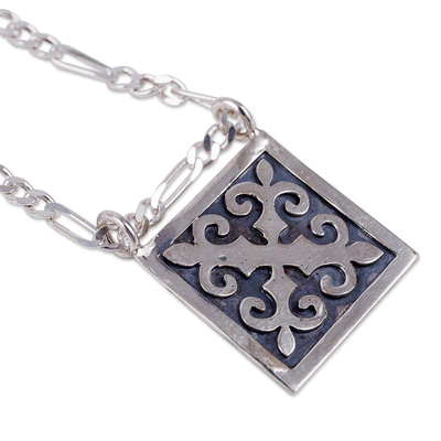 Sterling silver pendant necklace, 'Palatial Fragments' - Polished Traditional Square Sterling Silver Pendant Necklace
