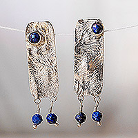 Pendientes colgantes de lapislázuli, 'True Sophistication' - Pendientes colgantes de lapislázuli naturales texturizados minimalistas