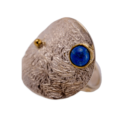 Lapis lazuli cocktail ring, 'Space of Truth' - Modern Textured Round Natural Lapis Lazuli Cocktail Ring