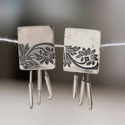 Sterling silver drop earrings, 'Floral Grace' - Floral High-Polished Sterling Silver Drop Earrings