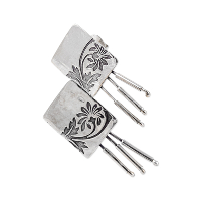Sterling silver drop earrings, 'Floral Grace' - Floral High-Polished Sterling Silver Drop Earrings