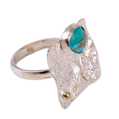 Sterling silver cocktail ring, 'Dimensions of Hope' - Modern Textured Square Reconstituted Turquoise Cocktail Ring