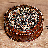 Wood jewelry box, 'Palace's Dream' - Hand-Carved Floral Walnut Wood Jewelry Box from Uzbekistan
