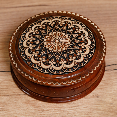 Joyero de madera - Joyero floral de madera de nogal tallado a mano de Uzbekistán