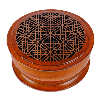 Wood jewellery box, 'Spring Triumph' - Floral-Inspired Geometric Patterned Walnut Wood jewellery Box