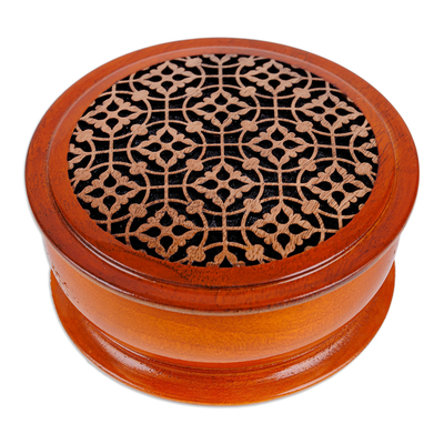 Wood jewellery box, 'Palace Triumph' - Polished Traditional Patterned Walnut Wood jewellery Box