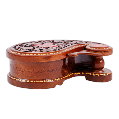 Puzzlebox aus Holz - Puzzle-Box in Paisley-Form aus Walnussholz mit floralen Details