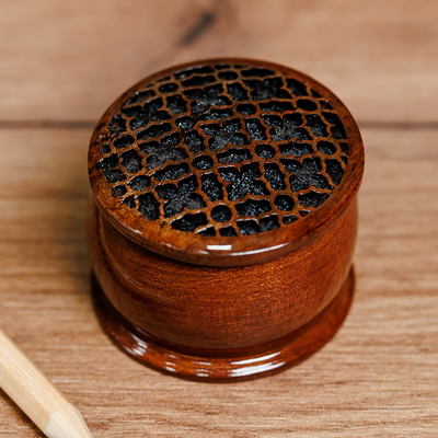 Wood ring box, 'Garden's Essence' - Handcrafted Floral-Patterned Mini Walnut Wood Ring Box