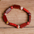 Jasper beaded stretch bracelet, 'Fire Liberty' - Handmade Jasper and Wood Beaded Stretch Bracelet in Red