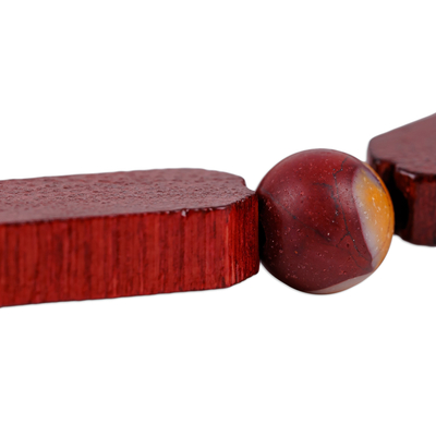 Pulsera elástica con cuentas de jaspe - Pulsera elástica hecha a mano con cuentas de madera y jaspe en rojo