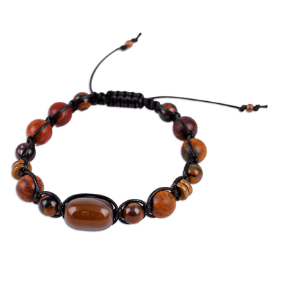 Multi-gemstone beaded macrame bracelet, 'Weaving Courage' - Multi-Gemstone Black Waxed Nylon Macrame Bracelet