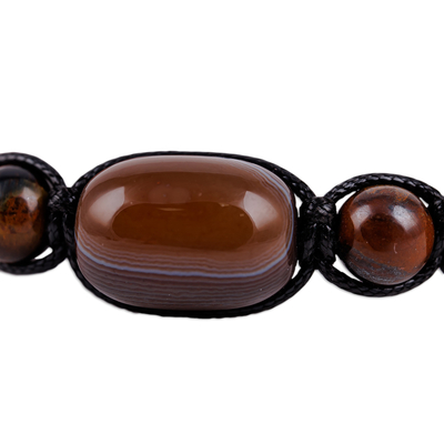 Multi-gemstone beaded macrame bracelet, 'Weaving Courage' - Multi-Gemstone Black Waxed Nylon Macrame Bracelet
