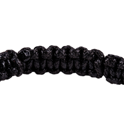 Makramee-Armband aus Hämatit- und Obsidianperlen - Makramee-Armband aus dunklem und grauem Hämatit und Obsidian