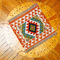 Wool area rug, 'Contemporary Geometry' (1.5x1.5) - Hand-Knotted Wool Area Rug with Geometric Motifs (1.5x1.5)