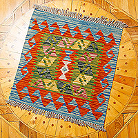 Wool area rug, 'Alluring colours' (1.5x2) - 1.5x2 Fringed Wool Area Rug Hand-Knotted in Uzbekistan