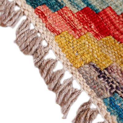 Wool area rug, 'Magnetic Rhombus' (1.5x1.5) - 1.5x1.5 Uzbek Hand-Knotted Geometric-Themed Wool Area Rug