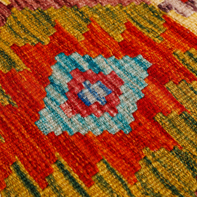 Wool area rug, 'Sublime Patterns' (1.5x1.5) - 1.5x1.5 Uzbek Hand-Knotted Geometric Fringed Wool Area Rug