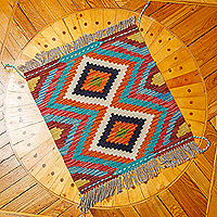 Wool area rug, 'Stylish Geometry' (1.5x1.5) - Hand-Knotted Wool Area Rug with Rhombus Motifs (1.5x1.5)