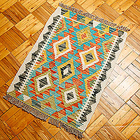 Wool area rug, 'Modern Patterns' (2x2.5) - Uzbek Hand-Knotted Geometric-Themed Wool Area Rug (2x2.5)