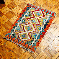 Wool area rug, 'Creative Patterns' (2x3) - Hand-Knotted Wool Area Rug with Geometric Motifs (2x3)