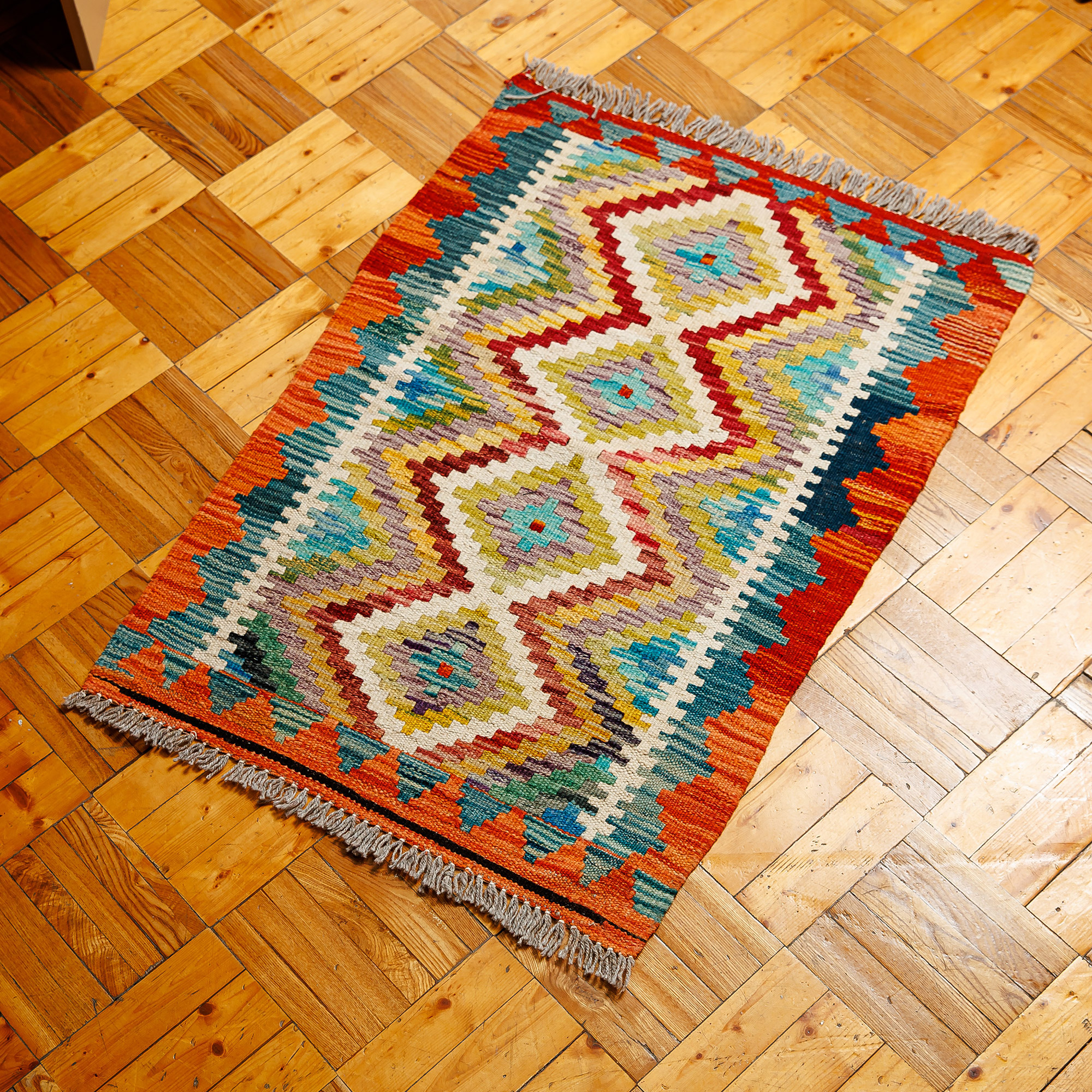 Geometric Wool Kazak Oriental Rug 2x3