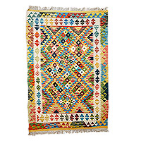 Wool area rug, 'Inspirational Geometry' (3x5) - Uzbek Hand-Knotted Geometric-Themed Wool Area Rug (3x5)
