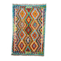 Wool area rug, 'Creative Geometry' (3x5) - Uzbek Hand-Knotted Rhombus-Themed Wool Area Rug (3x5)