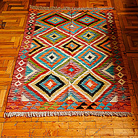 Wool area rug, 'Rhombus Spectacle' (3x5) - Hand-Knotted Wool Area Rug with Geometric Motifs (3x5)