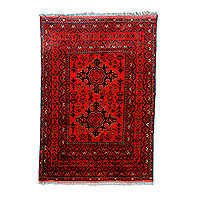 Alfombra de lana, 'Uzbek Heritage' (3x5) - Alfombra de lana anudada a mano con motivos florales y de hojas (3x5)