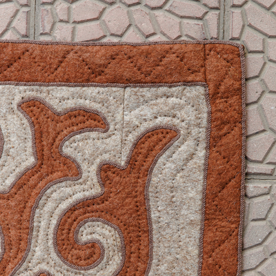 Alfombra de lana, (2,5x4) - Alfombra clásica de lana Shyrdak marrón y beige (2,5 x 4)