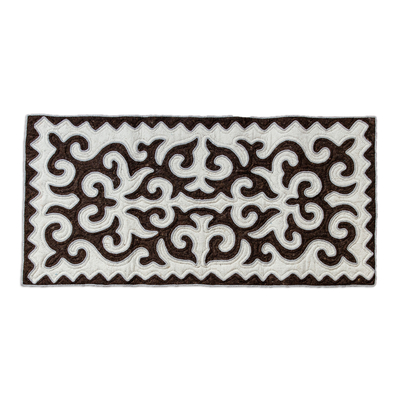 Wool area rug, 'Classic Realm' (2.5x5) - Handmade Shyrdak Wool Area Rug in Brown and White (2.5x5)