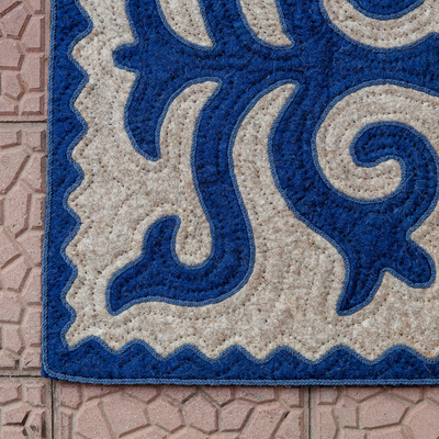 Wool area rug, 'Classic Majesty' (2x4) - Traditional Blue and White Shyrdak Wool Area Rug (2x4)