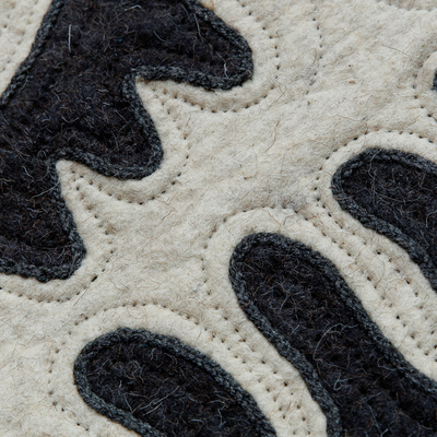 Wool area rug, 'Midnight Signals' (2.5x4) - Shyrdak Wool Area Rug in Dark Blue and White (2.5x4)