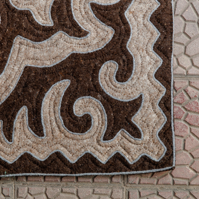 Alfombra de lana, (4x7,5) - Alfombra clásica hecha a mano de lana Shyrdak en marrón y beige (4x7,5)