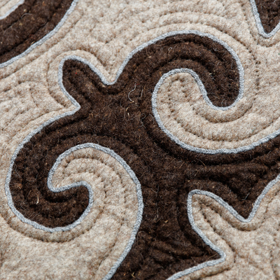 Alfombra de lana (8 pies de diámetro) - redonda Alfombra de lana Shyrdak marrón y beige (8 pies de diámetro)