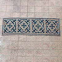 Alfombra de lana, 'Palatial Mosaics' (2,5x8) - Alfombra clásica de lana Shyrdak en verde azulado y marrón (2,5x8)