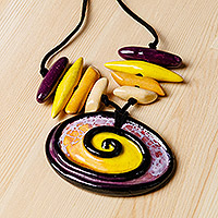 Ceramic pendant necklace, 'Swirling Gaze' - Handcrafted Vibrant Ceramic Choker Pendant Necklace
