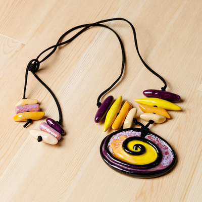 Ceramic pendant necklace, 'Swirling Gaze' - Handcrafted Vibrant Ceramic Choker Pendant Necklace