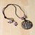 Ceramic pendant necklace, 'Kaleidoscope' - Painted Pink and Purple Checkered Choker Pendant Necklace