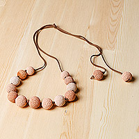 Ceramic beaded necklace, 'Sweetness at Sunset' - Adjustable Pink and Ivory Ceramic Beaded Necklace