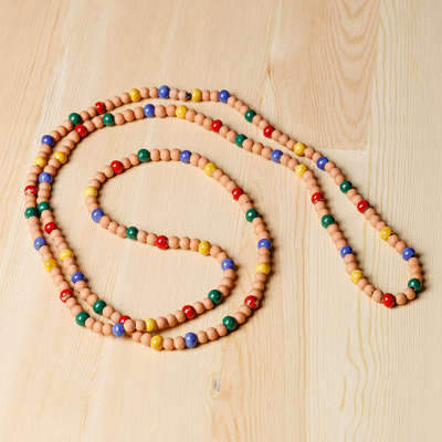 Ceramic beaded necklace, 'Current Colors' (large) - Hand-Painted Ceramic Beaded Long Necklace (Large)