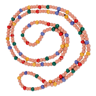 Ceramic beaded necklace, 'Current Colors' (large) - Hand-Painted Ceramic Beaded Long Necklace (Large)