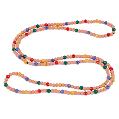 Ceramic beaded necklace, 'Current colours' (large) - Hand-Painted Ceramic Beaded Long Necklace (Large)