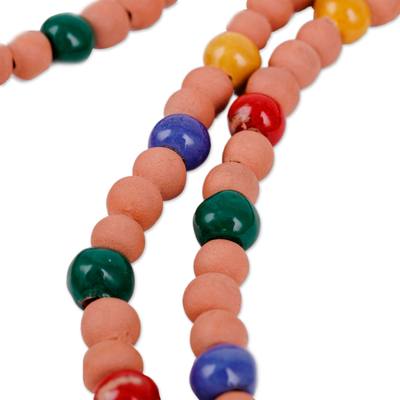 Halskette aus Keramikperlen, (groß) - Handbemalte lange Halskette aus Keramikperlen (groß)