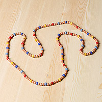Ceramic beaded necklace, 'Current Colors' (medium) - Hand-Painted Ceramic Beaded Long Necklace (Medium)