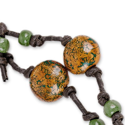Collar de estación de cerámica - Collar de estación de cerámica amarilla y verde pintado a mano